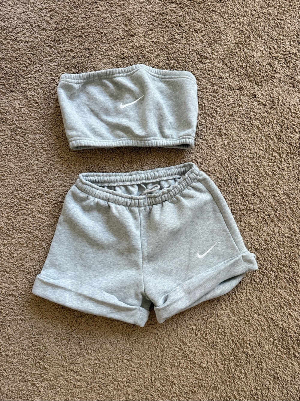 Nike Light Gray Terry Tube Top & Rolled-Hem Shorts Set